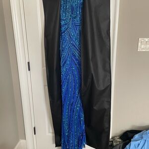 Stunning Black and Blue Sequin Prom Dress